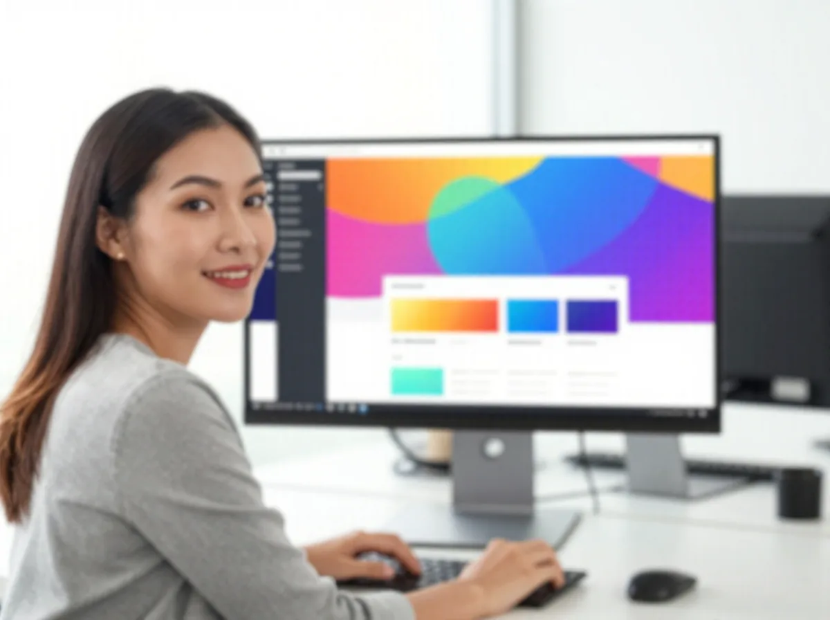 Web designers working on a site layout at a dual-monitor workstation